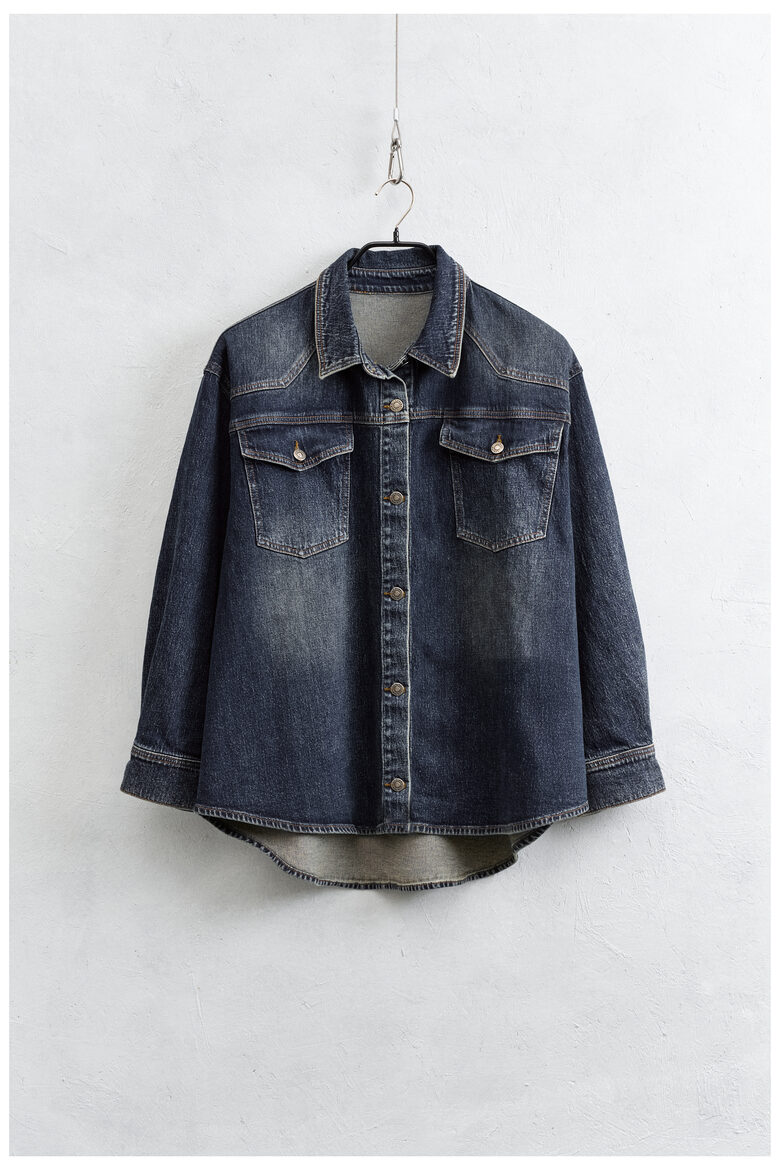 Liela izmēra kokvilnas džinsa jaka Zila